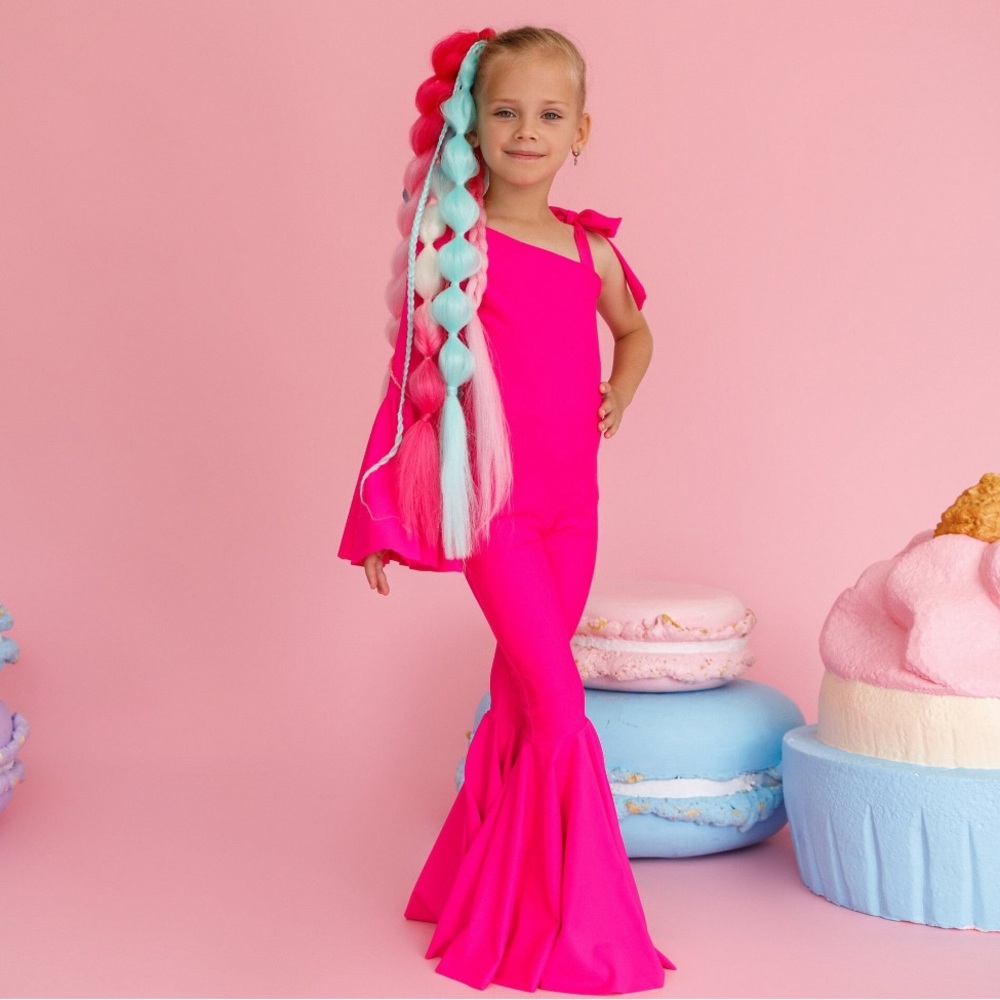 Girl Disco Jumpsuit, Fuchsia, Hot Pink One Shoulder Jumpsuit